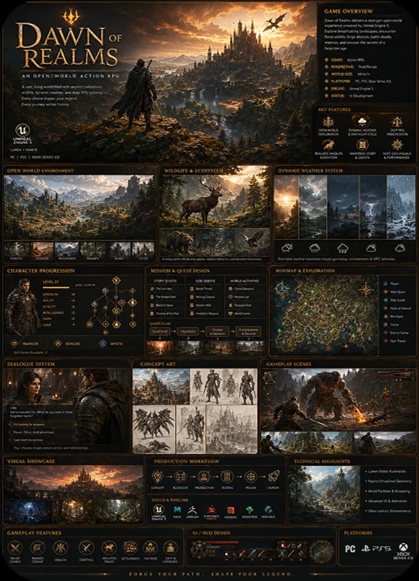 Dawn of Realms open-world action RPG student project board