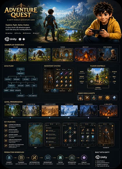 Adventure Quest Unity mobile adventure student project board