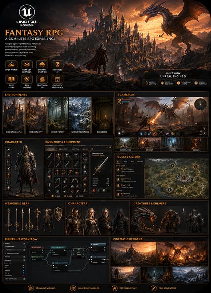Fantasy RPG Unreal Engine student project pitch board