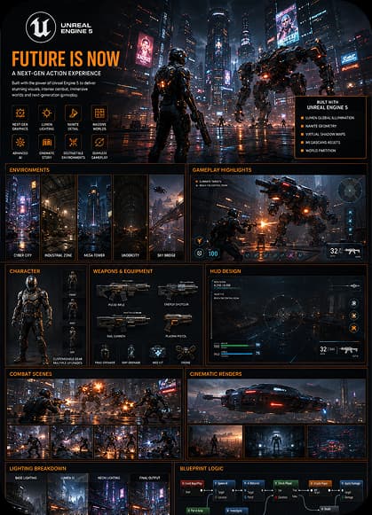 Future Is Now Unreal Engine sci-fi action student project board