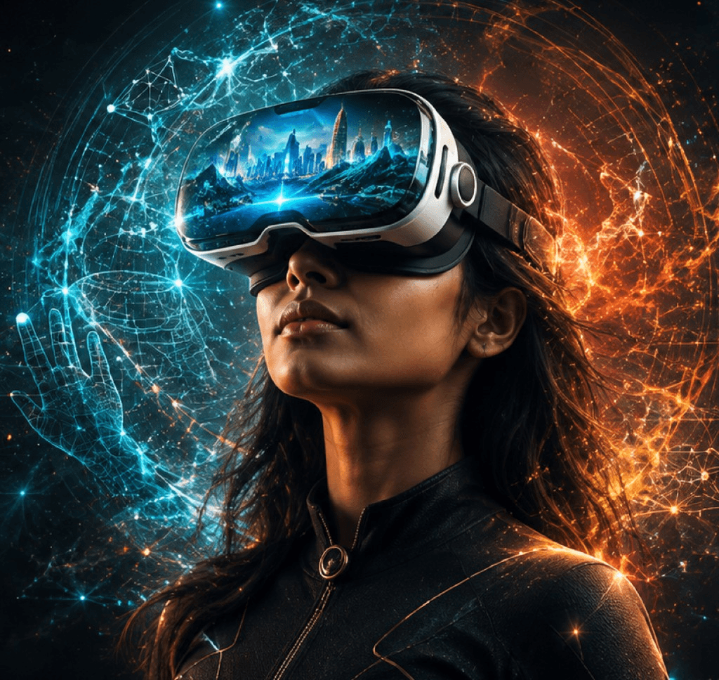 Student exploring immersive media for Future Technologies Virtual Reality