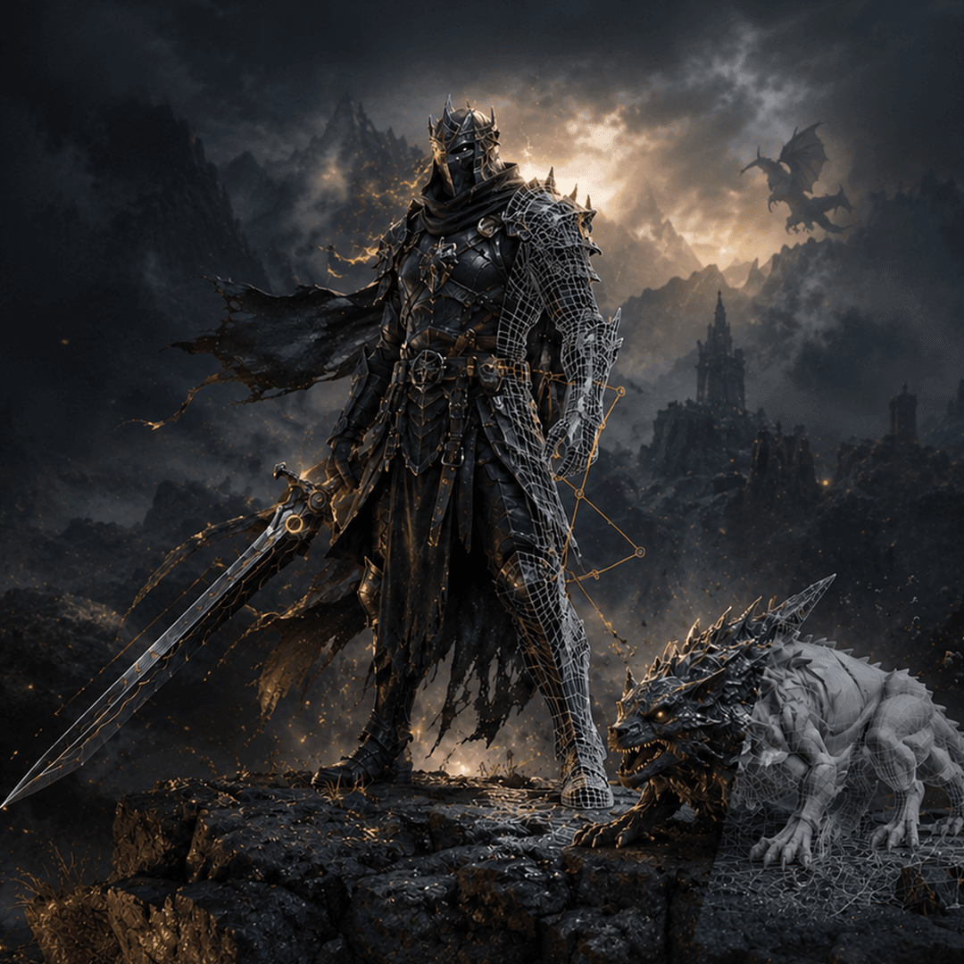 3D knight and creature wireframe for Specialization Program in 3D / VFX