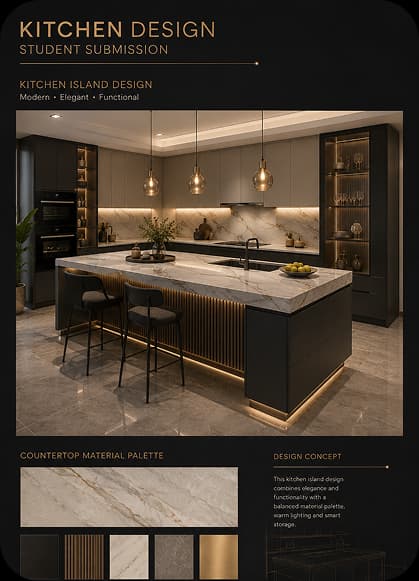 Kitchen island design student submission board
