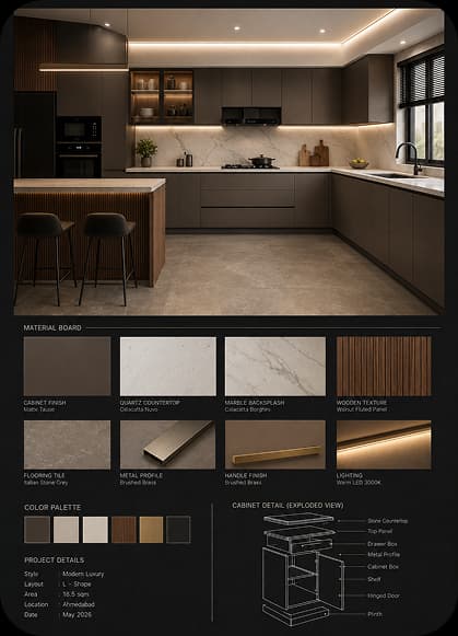 Modern luxury kitchen materials and detail board