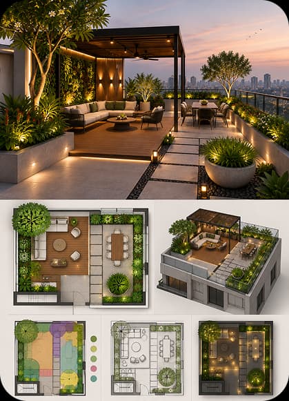Rooftop terrace landscape design student board