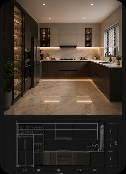 Kitchen elevation and render student project