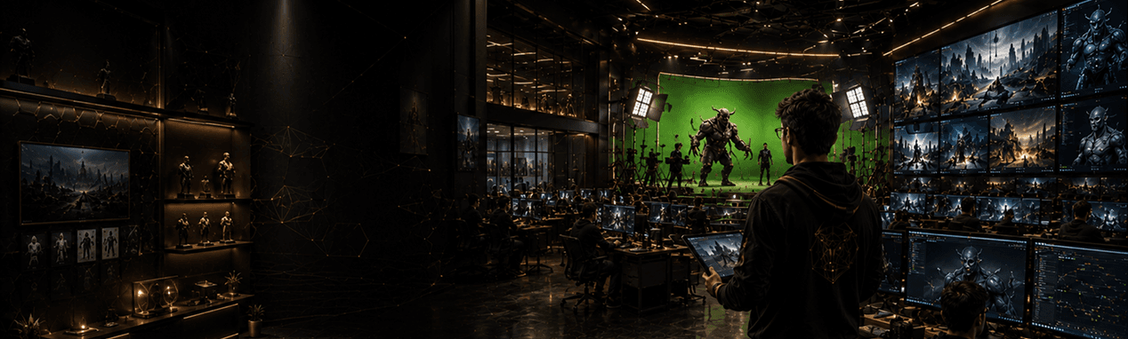 VFX studio with green screen and digital creature for Specialization Program in 3D / VFX