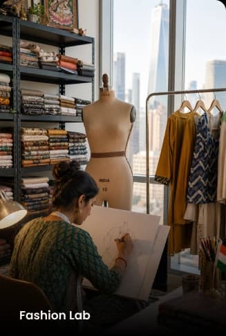 Fashion lab with sketching and garments