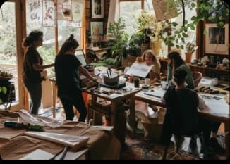 Creative workshop in a plant-filled studio