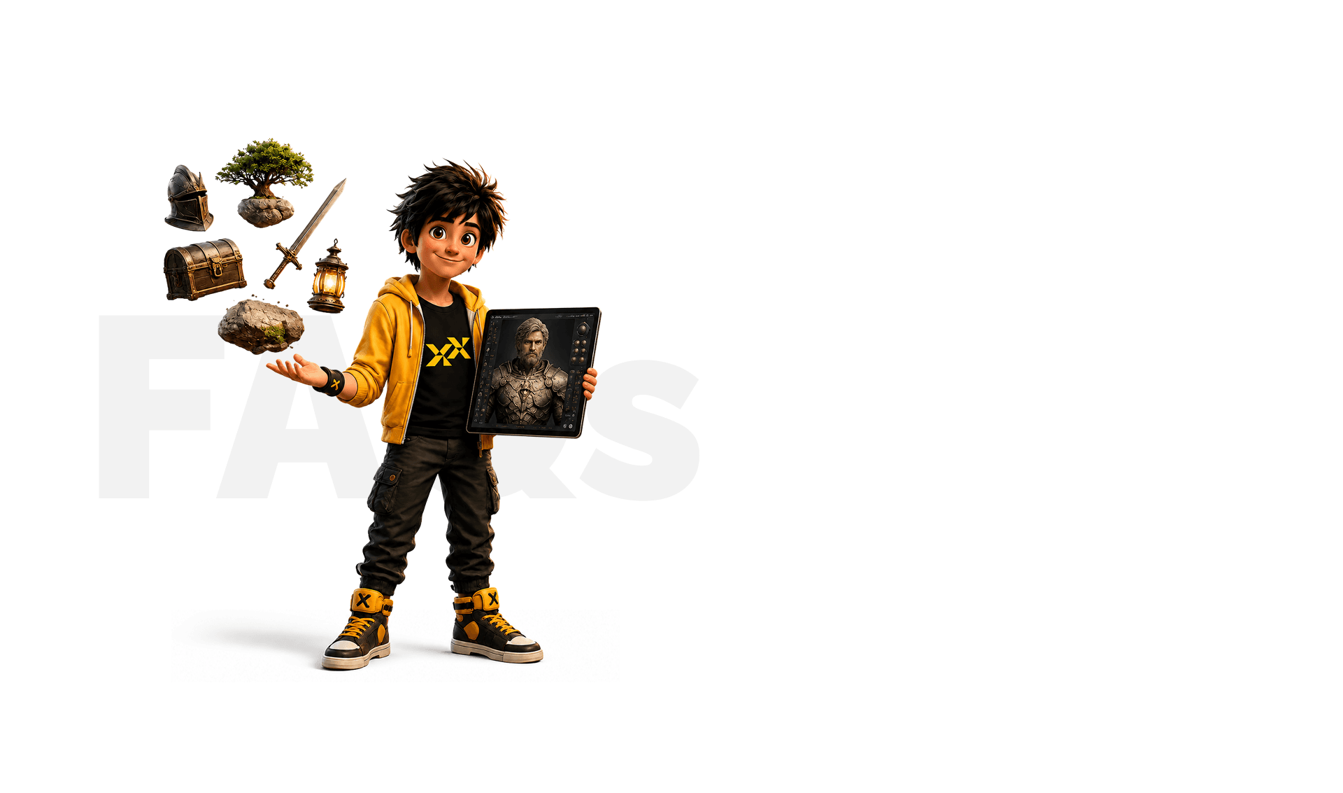 Student beside FAQs for MPAV 3D Asset Creation