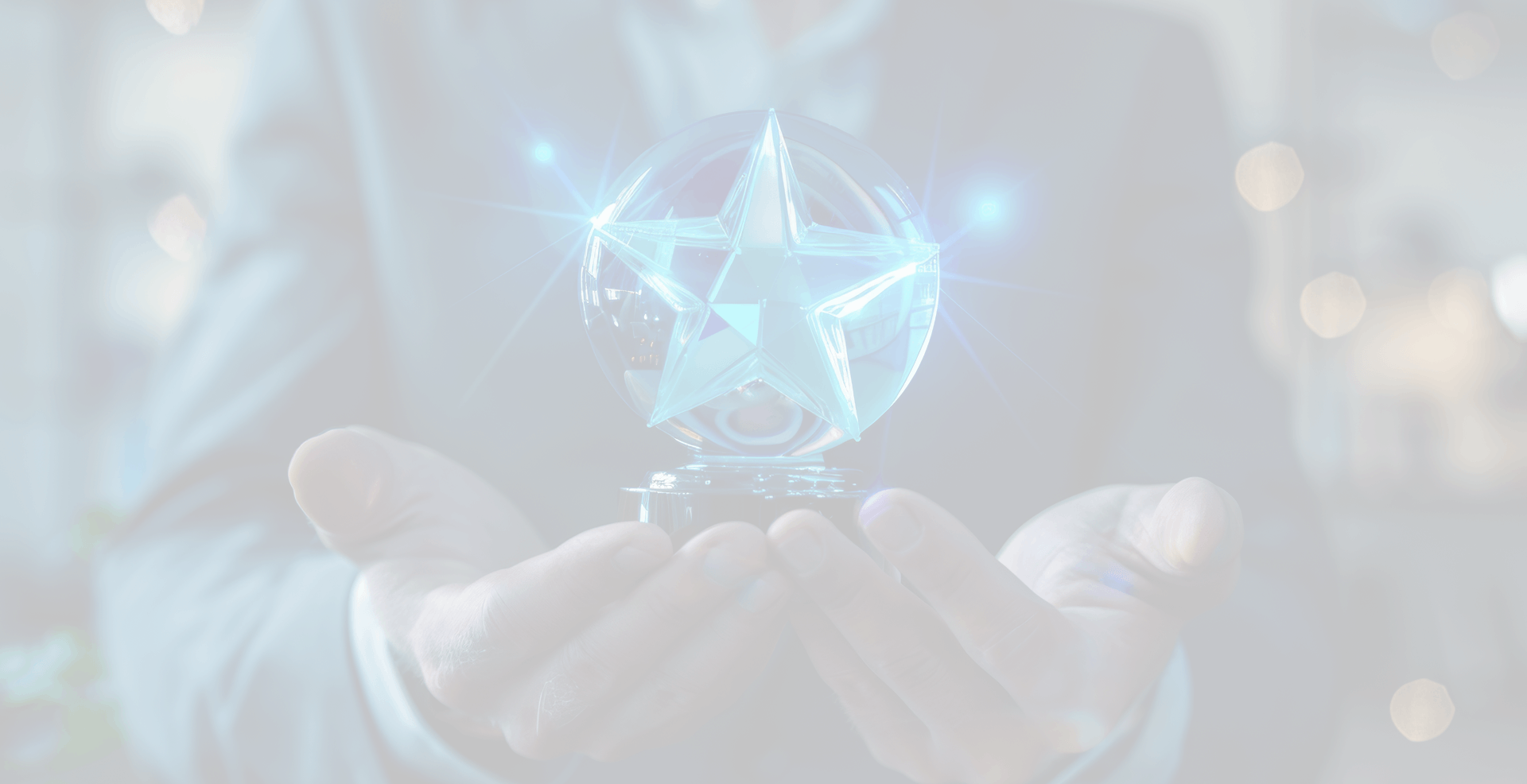 Hands holding a crystal star award