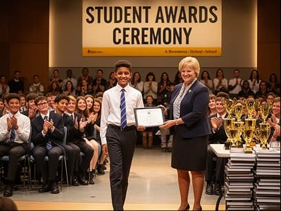 Student receiving award at animation circuit