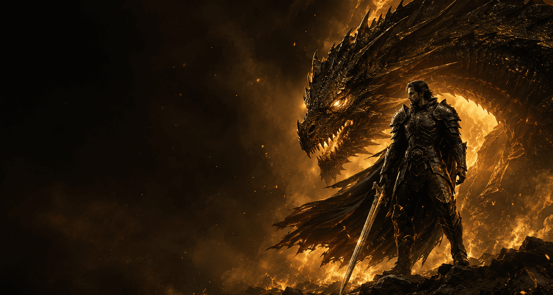 Armored warrior and dragon cinematic scene for 3D Animation & Visual Effects