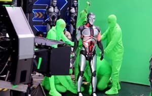 VFX performers on a green screen set