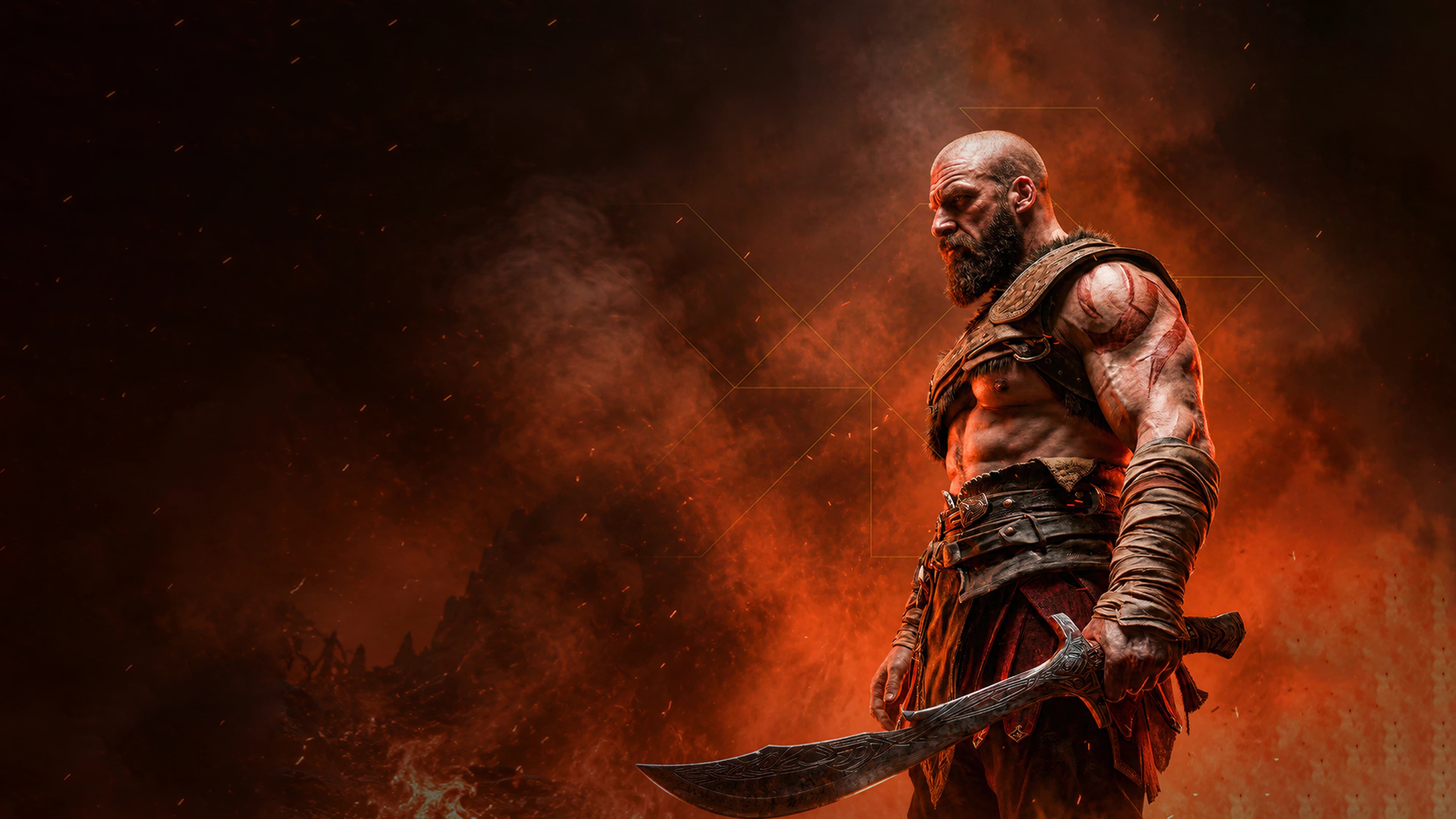 Epic game character warrior in dramatic lighting