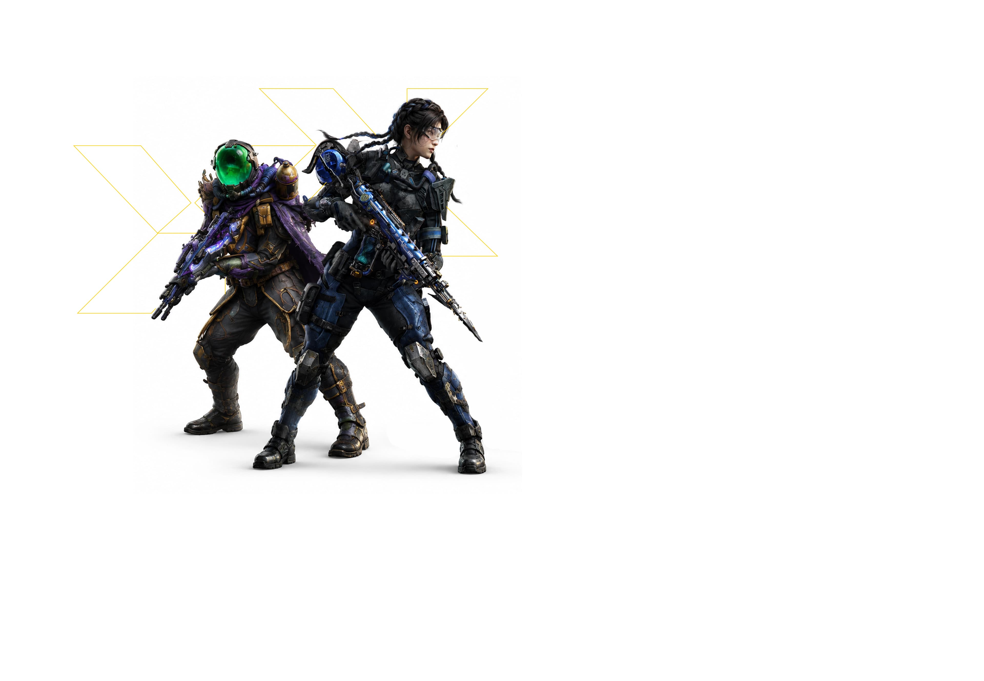 Futuristic game characters representing Frameboxx Game Art training