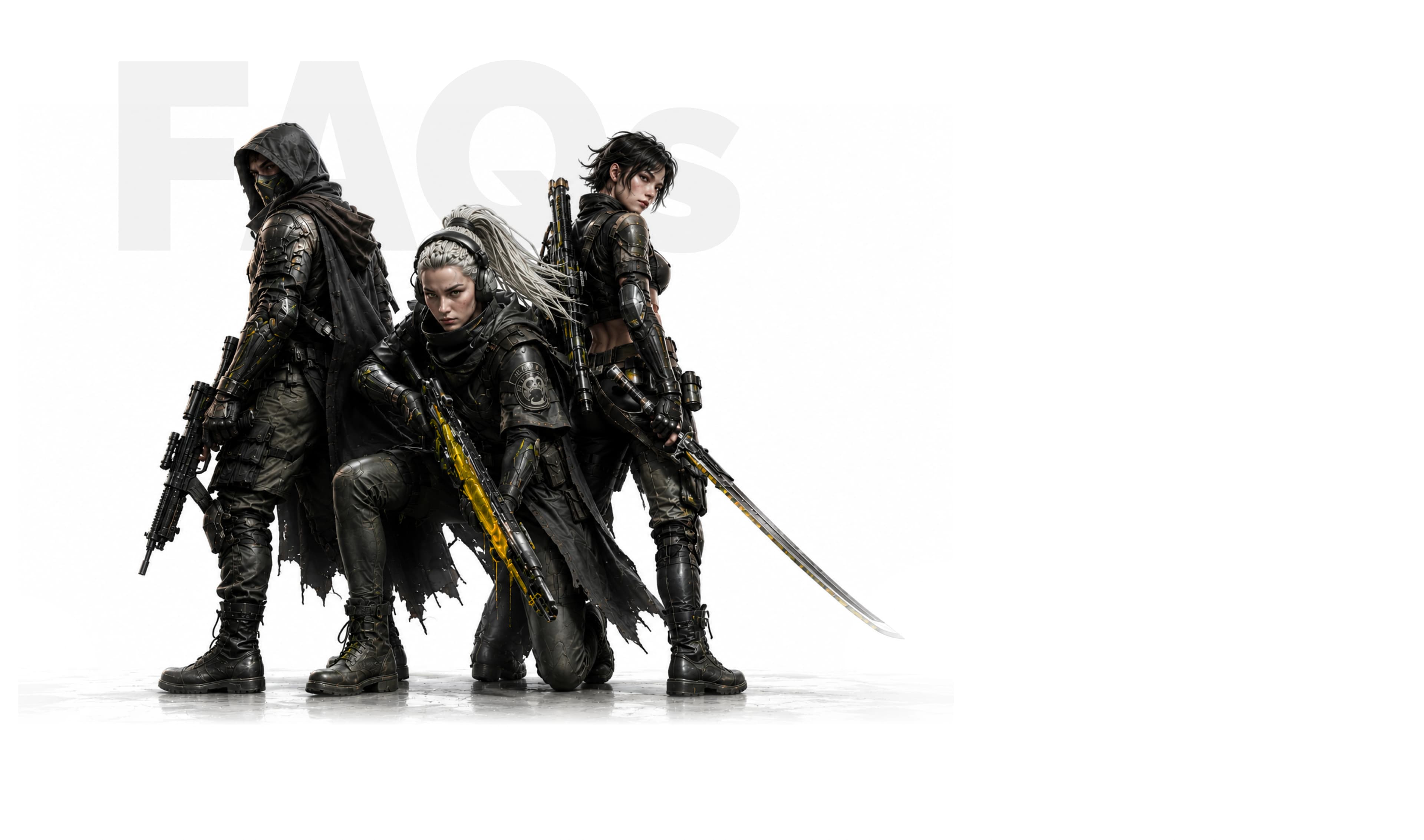 Tactical game characters beside FAQs artwork