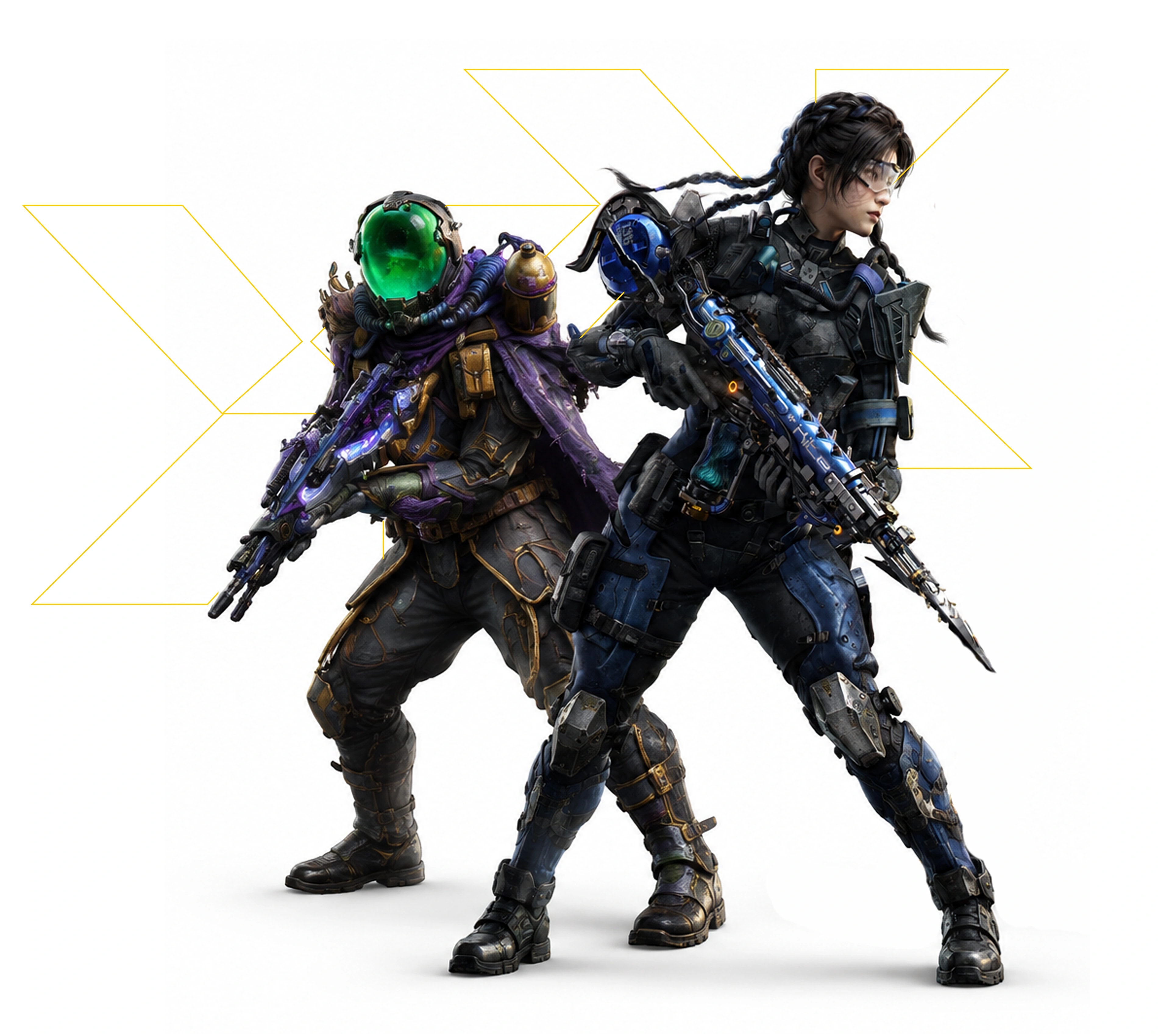 Futuristic game characters representing Frameboxx Game Art training