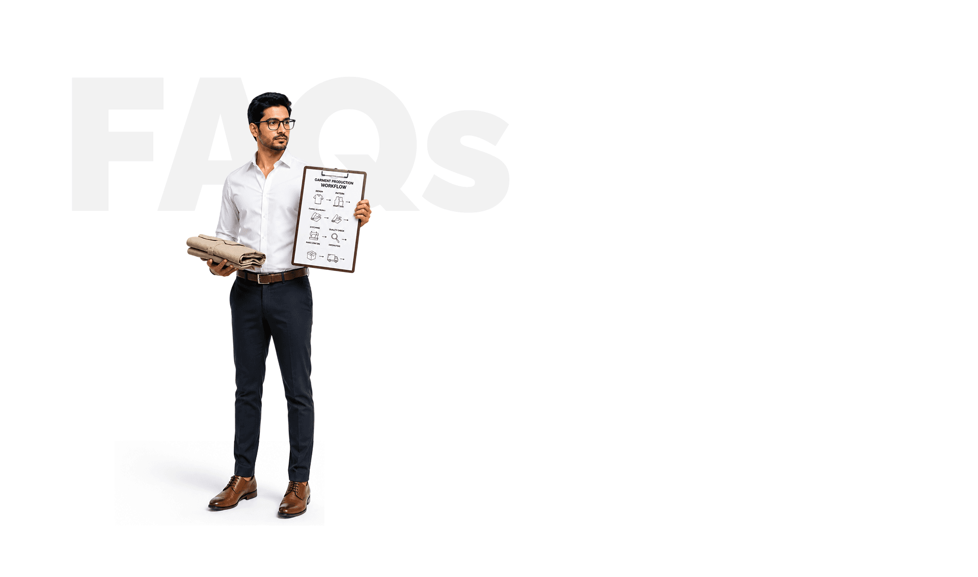 Student beside FAQs for Expert Program in Apparel Production Planning & Control
