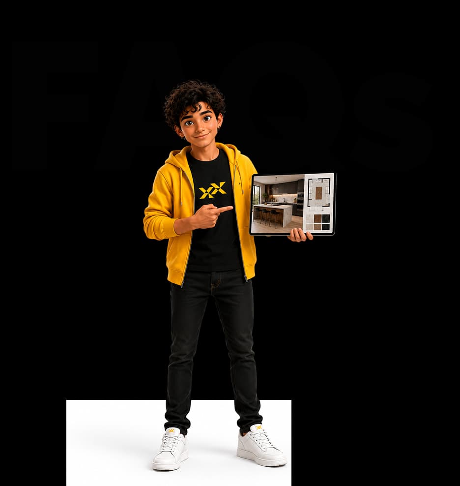 Student beside FAQs for Expert Program in Kitchen Design (EPKD)