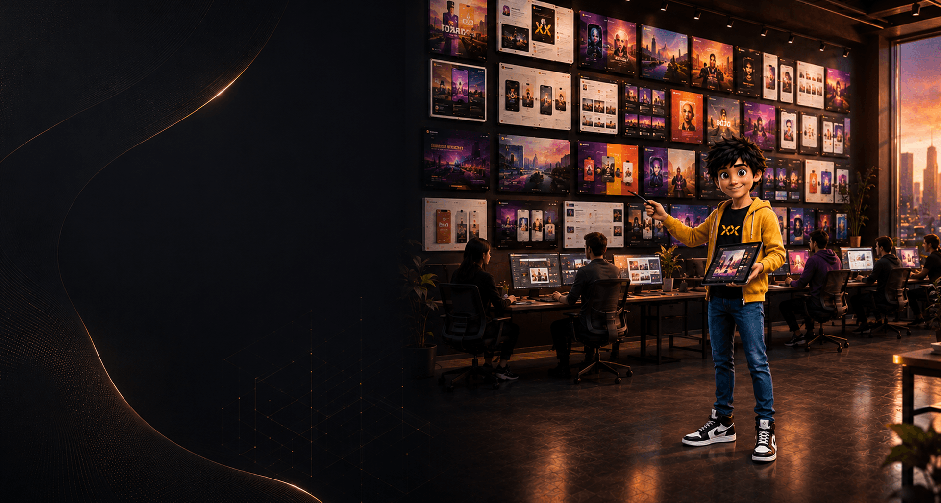 Creative designer with tablet in a broadcast and social media design studio