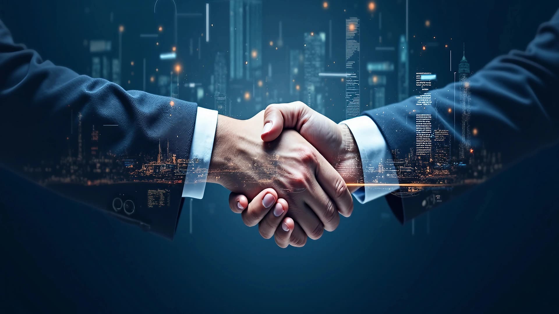 Industry professionals sealing a partnership handshake