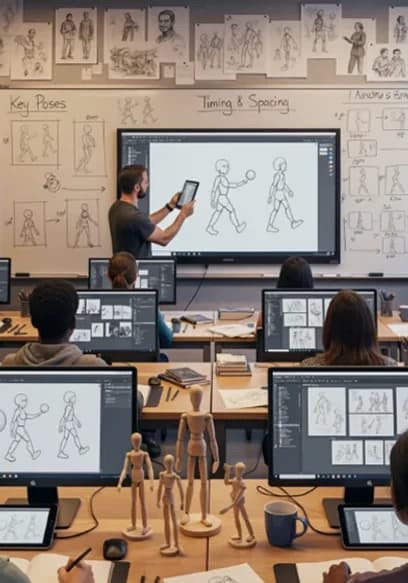 Students learning in the Animation Classroom