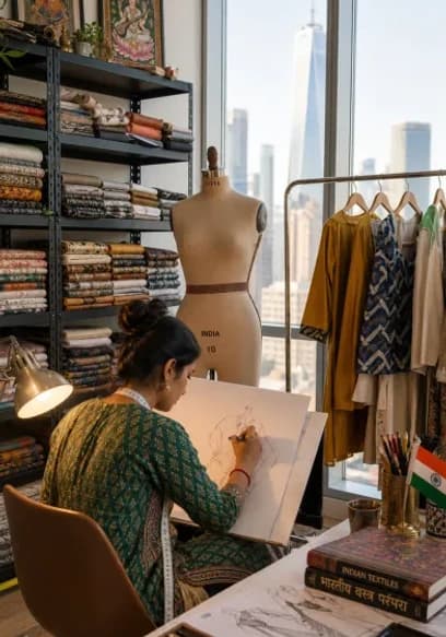 Student sketching designs in the Fashion Lab