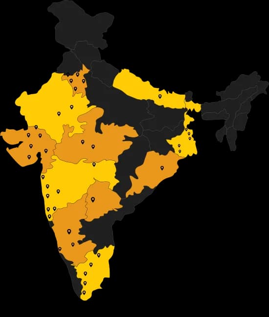 Map of India highlighting states with FrameBoxx centres
