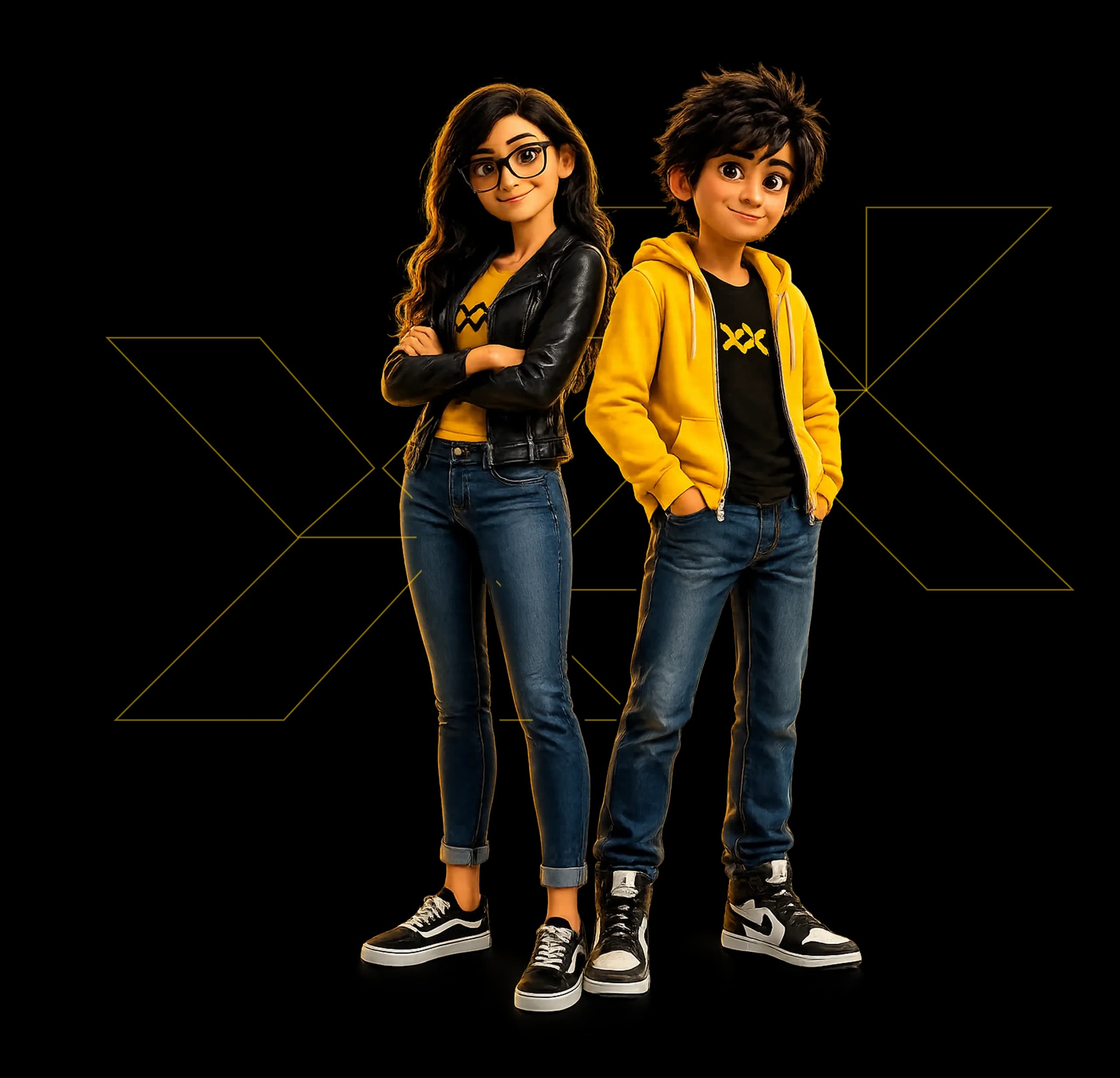 Two Frameboxx students dressed for a creative workshop