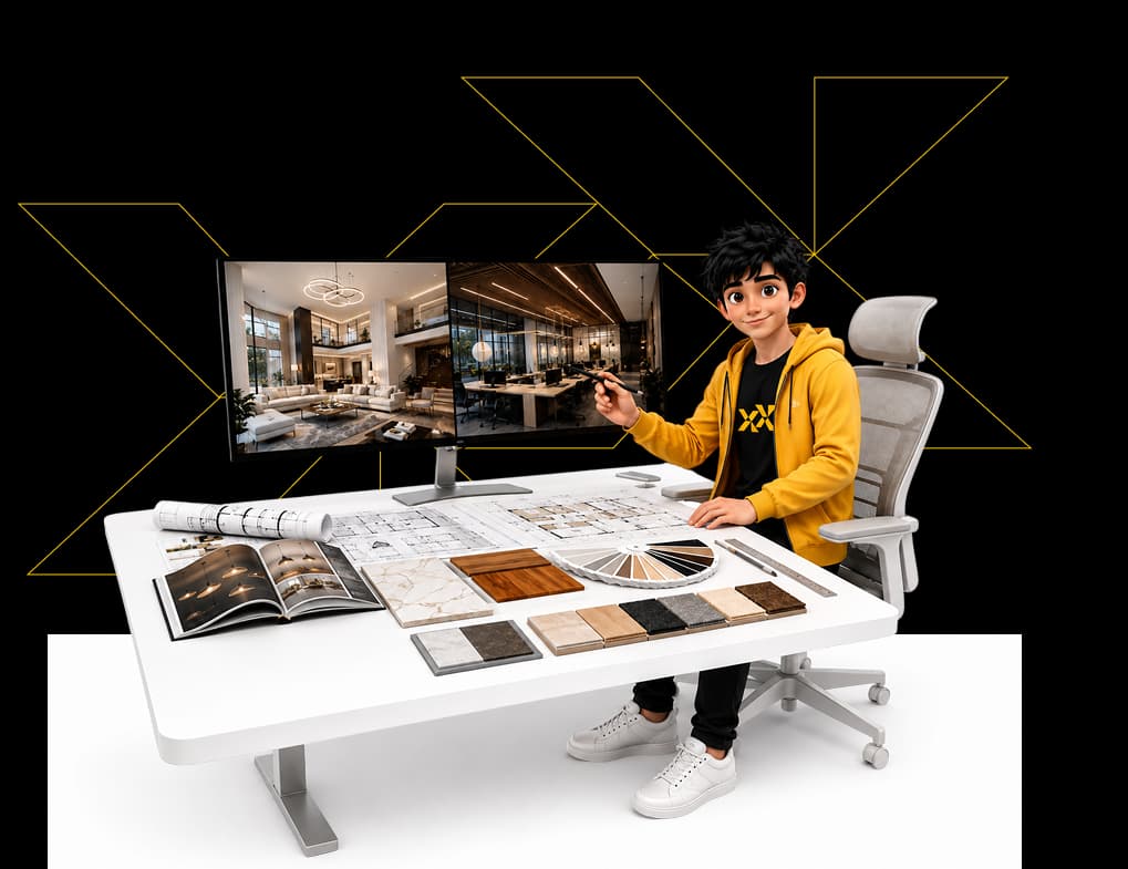 Interior designer at a materials desk for SPID- R/C course overview