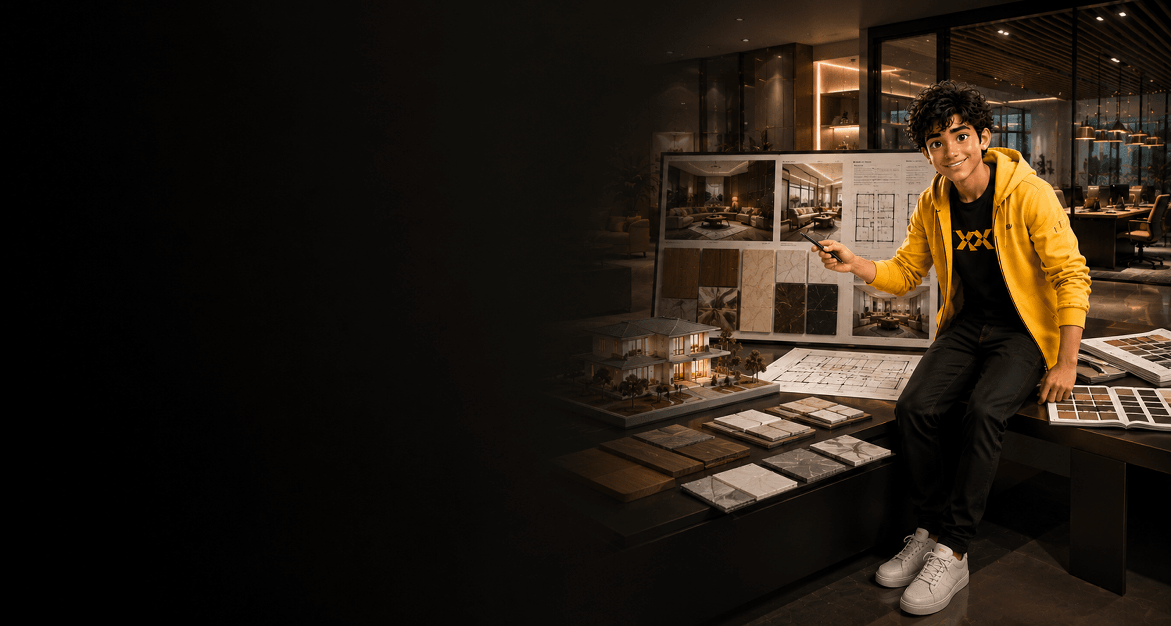 Interior designer with residential and commercial project boards for SPID- R/C