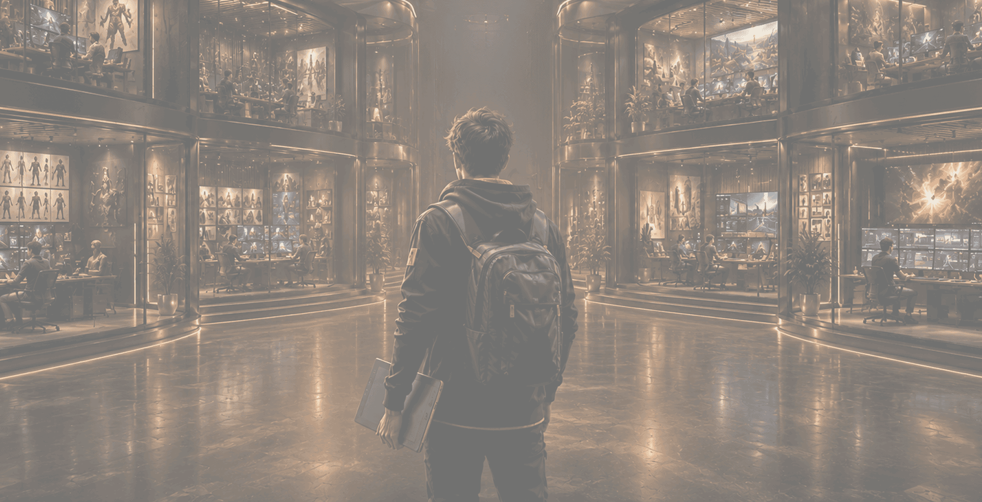 Student entering a Frameboxx creative studio for specialization programmes