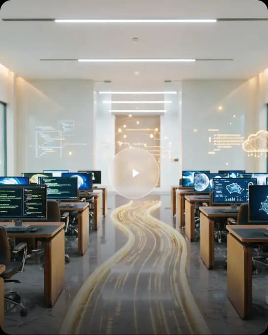 Modern Frameboxx lab classroom with glowing learning path